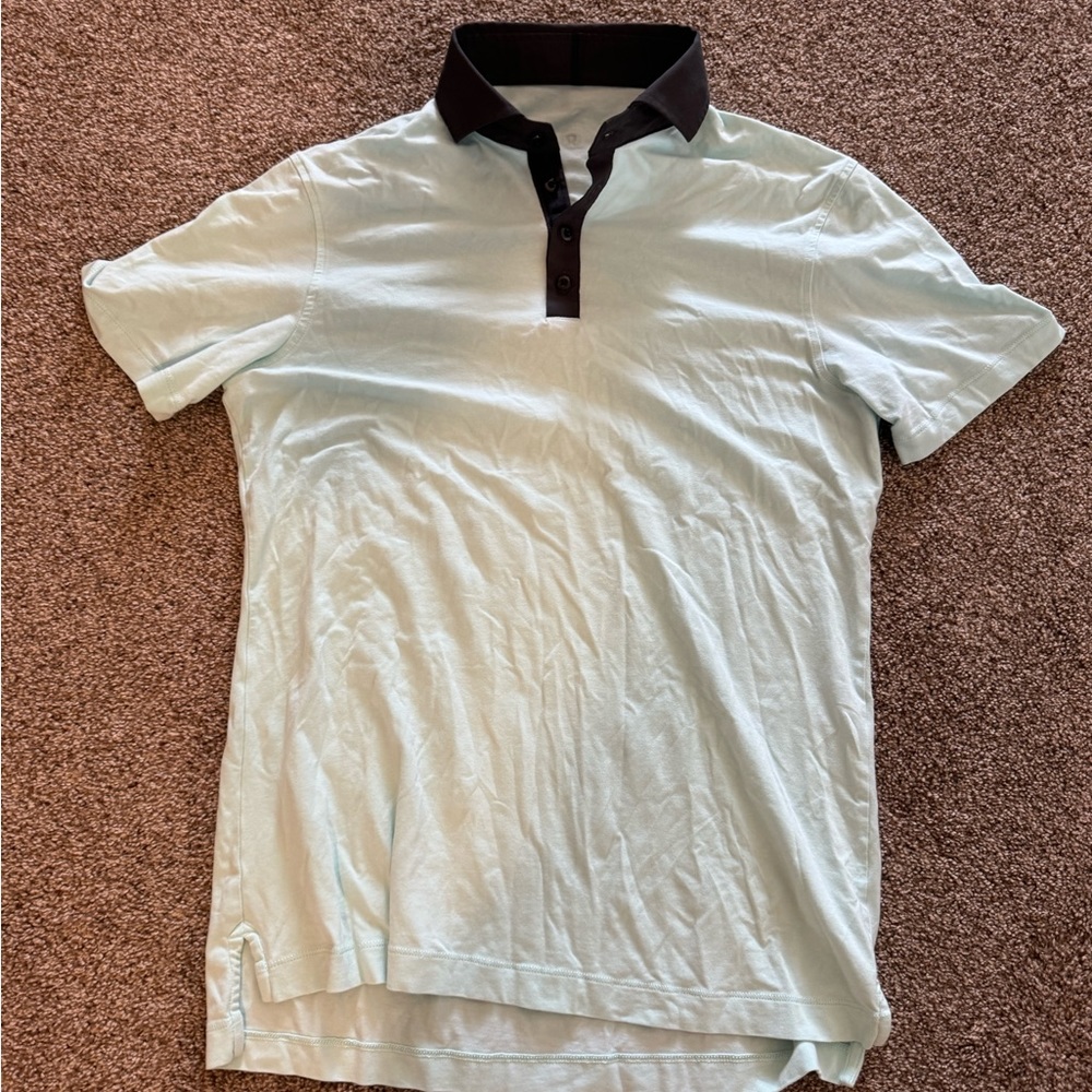 Lululemon Mens Polo Short Sleeve Shirt Teal Charcoal Collar No Size Approx M